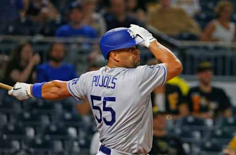 PITTSBURGH, PA - JUNE 09: Albert Pujols #55 of the Los Angeles Dodgers in action Pittsburgh Pirates at PNC Park on June 9, 2021 in Pittsburgh, Pennsylvania. (Photo by Justin K. Aller/Getty Images)