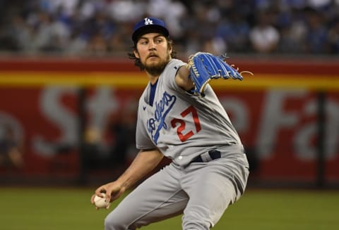 Trevor Bauer #27 of the Los Angeles Dodgers (Photo by Norm Hall/Getty Images)