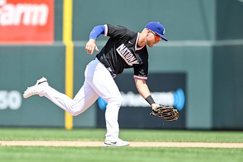 Michael Busch #15 of National League Futures Team (Photo by Dustin Bradford/Getty Images)