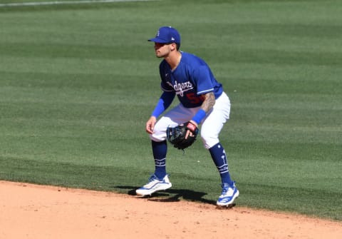 Jacob Amaya #52 of the Los Angeles Dodgers (Photo by Norm Hall/Getty Images)