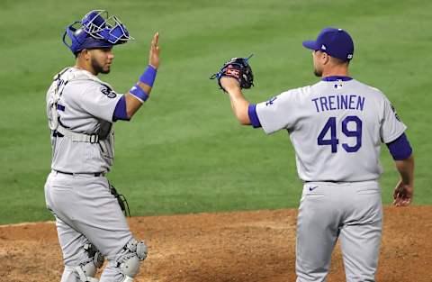 Keibert Ruiz #25 and Blake Treinen #49 of the Los Angeles Dodgers (Photo by Sean M. Haffey/Getty Images)