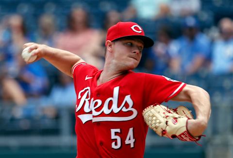 KANSAS CITY, MISSOURI – JULY 07: Starting pitcher Sonny Gray #54 of the Cincinnati Reds pitches during the 1st inning of the game against the Kansas City Royals at Kauffman Stadium on July 07, 2021 in Kansas City, Missouri. (Photo by Jamie Squire/Getty Images)