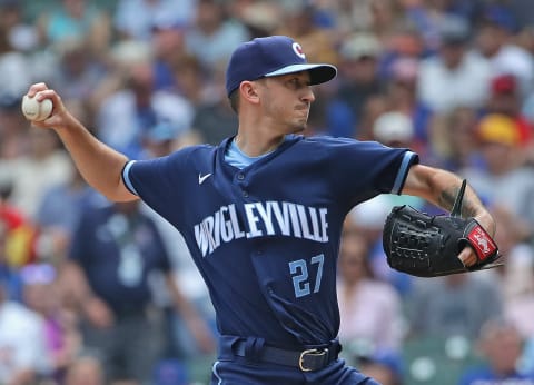 CHICAGO, ILLINOIS – JULY 23: Starting pitcher Zach Davies #27 of the Chicago Cubs, a Dodgers target (Photo by Jonathan Daniel/Getty Images)