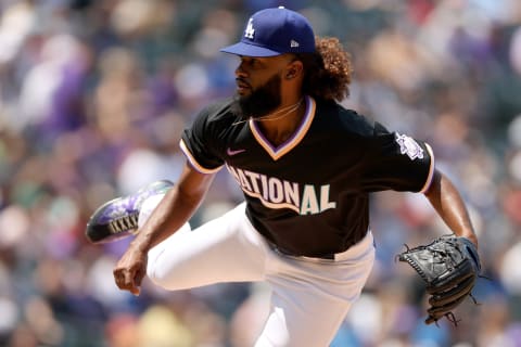 DENVER, COLORADO – JULY 11: Andre Jackson #38 of the National League team throws against the American League team during the All-Star Futures Game at Coors Field on July 11, 2021 in Denver, Colorado. (Photo by Matthew Stockman/Getty Images)