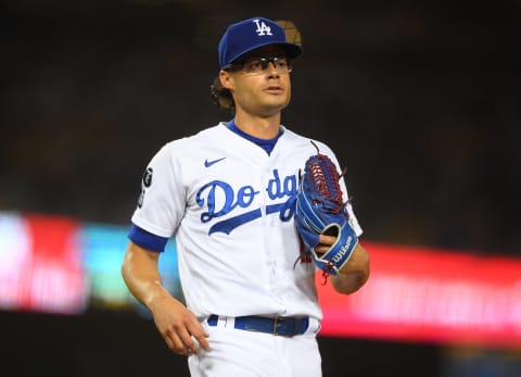 LOS ANGELES, CA – JULY 20: Joe Kelly #17 of the Los Angeles Dodgers runs to cover first base in the game against the San Francisco Giants at Dodger Stadium on July 20, 2021 in Los Angeles, California. (Photo by Jayne Kamin-Oncea/Getty Images)