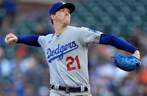 SAN FRANCISCO, CALIFORNIA - JULY 28: Walker Buehler #21 of the Los Angeles Dodgers pitches against the San Francisco Giants in the bottom of the first inning at Oracle Park on July 28, 2021 in San Francisco, California. (Photo by Thearon W. Henderson/Getty Images)