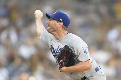 Max Scherzer #31 of the Los Angeles Dodgers (Photo by Denis Poroy/Getty Images)