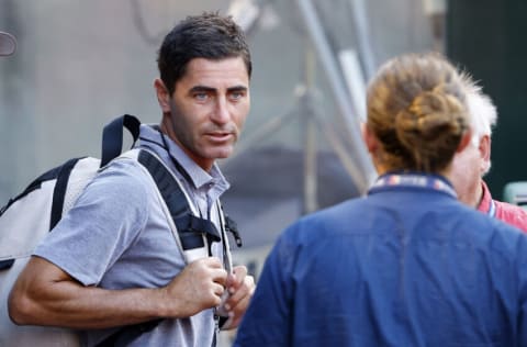 ANAHEIM, CALIFORNIA - AUGUST 27: General manager A.J. Preller of the San Diego Padres looks on prior to a game against the Los Angeles Angels at Angel Stadium of Anaheim on August 27, 2021 in Anaheim, California. (Photo by Sean M. Haffey/Getty Images)