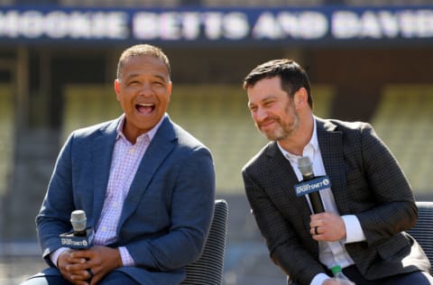 LOS ANGELES, CA - FEBRUARY 12: Manager Dave Roberts #30 and general manager Andrew Friedman of the Los Angeles Dodgers answers questions from the media during a news conference at Dodger Stadium on February 12, 2020 in Los Angeles, California. (Photo by Jayne Kamin-Oncea/Getty Images)