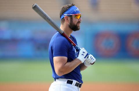 LOS ANGELES, CA - JUNE 28: Steven Souza Jr. #23 of the Los Angeles Dodgers looks on before the game against the San Francisco Giants at Dodger Stadium on June 28, 2021 in Los Angeles, California. The Dodgers defeated the Giants 3-2. (Photo by Rob Leiter/MLB Photos via Getty Images)