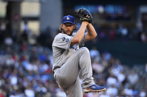 PHOENIX, ARIZONA - SEPTEMBER 25: Clayton Kershaw #22 of the Los Angeles Dodgers delivers a pitch against the Arizona Diamondbacks at Chase Field on September 25, 2021 in Phoenix, Arizona. (Photo by Norm Hall/Getty Images)