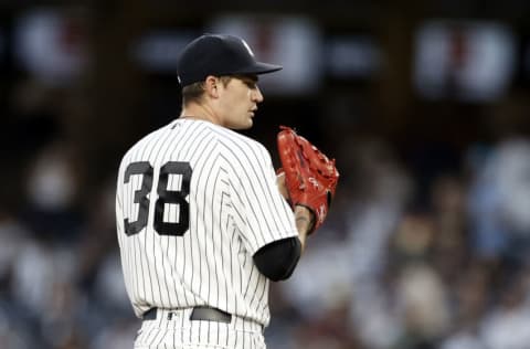 NEW YORK, NY - AUGUST 2: Andrew Heaney #38 of the New York Yankees pitches against the Baltimore Orioles during the third inning at Yankee Stadium on August 2, 2021 in New York City. (Photo by Adam Hunger/Getty Images)