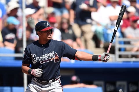 Hector Olivera #28 of the Atlanta Braves (Photo by Stacy Revere/Getty Images)