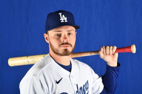 GLENDALE, ARIZONA - MARCH 17: Gavin Lux #9 of the Los Angeles Dodgers poses for Photo Day at Camelback Ranch on March 17, 2022 in Glendale, Arizona. (Photo by Chris Bernacchi/Getty Images)