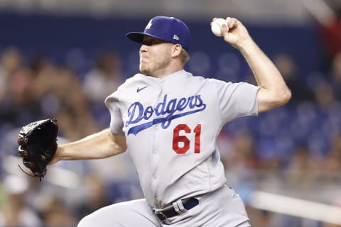 Garrett Cleavinger #61 of the Los Angeles Dodgers (Photo by Michael Reaves/Getty Images)