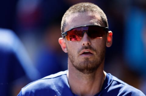 SCOTTSDALE, ARIZONA - MARCH 24: Cody Bellinger #35 of the Los Angeles Dodgers walks in the dugout during the third inning of the MLB spring training game at Salt River Fields at Talking Stick on March 24, 2022 in Scottsdale, Arizona. (Photo by Christian Petersen/Getty Images)