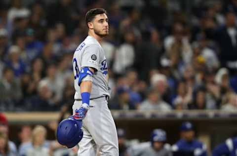 SAN DIEGO, CALIFORNIA - MAY 03: Cody Bellinger #35 of the Los Angeles Dodgers looks on during a game against the San Diego Padresat PETCO Park on May 03, 2019 in San Diego, California. (Photo by Sean M. Haffey/Getty Images)