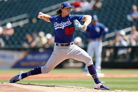 Stating pitcher Ryan Pepiot #89 of the Los Angeles Dodgers (Photo by Christian Petersen/Getty Images)