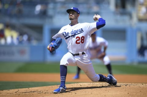 LOS ANGELES, CA - APRIL 17: Andrew Heaney #28 of the Los Angeles Dodgers pitches against the Cincinnati Reds at Dodger Stadium on April 17, 2022 in Los Angeles, California. (Photo by John McCoy/Getty Images)