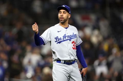 SAN DIEGO, CALIFORNIA - APRIL 22: David Price #33 of the Los Angeles Dodgers looks on during a game against the San Diego Padres at PETCO Park on April 22, 2022 in San Diego, California. (Photo by Sean M. Haffey/Getty Images)