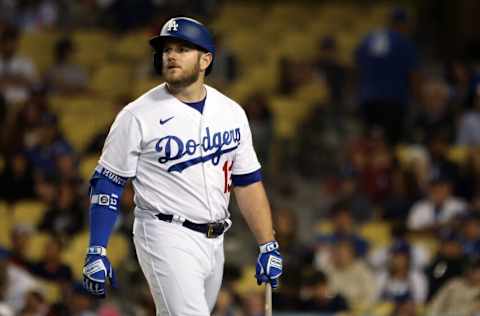 LOS ANGELES, CALIFORNIA - APRIL 30: Max Muncy #13 of the Los Angeles Dodgers looks on after striking out during the ninth inning against the Detroit Tigers at Dodger Stadium on April 30, 2022 in Los Angeles, California. (Photo by Katelyn Mulcahy/Getty Images)