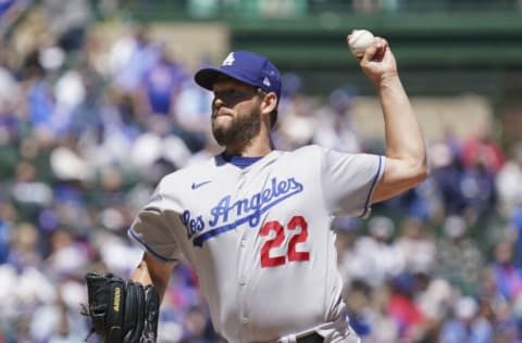 CHICAGO, ILLINOIS - MAY 07: Clayton Kershaw #22 of the Los Angeles Dodgers throws a pitch during the second inning of Game One of a doubleheader against the Chicago Cubs at Wrigley Field on May 07, 2022 in Chicago, Illinois. (Photo by Nuccio DiNuzzo/Getty Images)