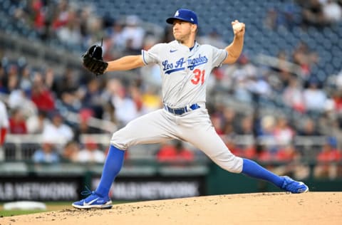 WASHINGTON, DC - MAY 23: Tyler Anderson #31 of the Los Angeles Dodgers pitches in the second inning against the Washington Nationals at Nationals Park on May 23, 2022 in Washington, DC. (Photo by Greg Fiume/Getty Images)