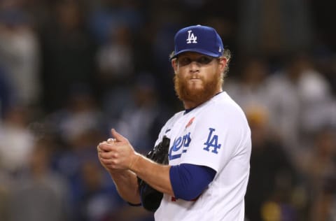 LOS ANGELES, CALIFORNIA - MAY 30: Craig Kimbrel #46 of the Los Angeles Dodgers reacts after the run of Diego Castillo #64 of the Pittsburgh Pirates from a Cal Mitchell #31 single, to tie the game 5-5, during the ninth inning at Dodger Stadium on May 30, 2022 in Los Angeles, California. (Photo by Harry How/Getty Images)