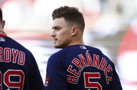 ANAHEIM, CALIFORNIA - JUNE 07: Enrique Hernandez #5 of the Boston Red Sox in the first inning at Angel Stadium of Anaheim on June 07, 2022 in Anaheim, California. (Photo by Ronald Martinez/Getty Images)