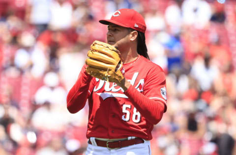 CINCINNATI, OHIO - JULY 03: Luis Castillo #58 of the Cincinnati Reds walks back to the dugout in the game against the Atlanta Braves at Great American Ball Park on July 03, 2022 in Cincinnati, Ohio. (Photo by Justin Casterline/Getty Images)