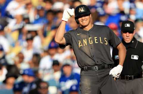 LOS ANGELES, CALIFORNIA - JULY 19: Shohei Ohtani #17 of the Los Angeles Angels looks against the National League during the 92nd MLB All-Star Game presented by Mastercard at Dodger Stadium on July 19, 2022 in Los Angeles, California. (Photo by Sean M. Haffey/Getty Images)