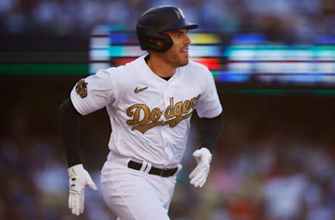 LOS ANGELES, CALIFORNIA - JULY 19: Freddie Freeman #5 of the Los Angeles Dodgers bats against the American League during the 92nd MLB All-Star Game presented by Mastercard at Dodger Stadium on July 19, 2022 in Los Angeles, California. (Photo by Ronald Martinez/Getty Images)