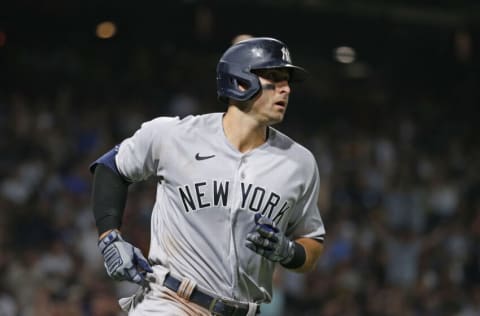 PITTSBURGH, PA - JULY 06: Joey Gallo #13 of the New York Yankees hits a home run in the sixth inning against the Pittsburgh Pirates at PNC Park on July 6, 2022 in Pittsburgh, Pennsylvania. (Photo by Justin K. Aller/Getty Images)