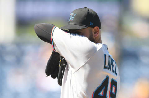 WASHINGTON, DC - JULY 03: Pablo Lopez #49 of the Miami Marlins pitches during a baseball game against at the Washington Nationals at Nationals Park on July 3, 2022 in Washington, DC. (Photo by Mitchell Layton/Getty Images)