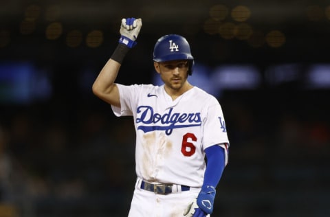 LOS ANGELES, CALIFORNIA - AUGUST 10: Trea Turner #6 of the Los Angeles Dodgers in the seventh inning at Dodger Stadium on August 10, 2022 in Los Angeles, California. (Photo by Ronald Martinez/Getty Images)