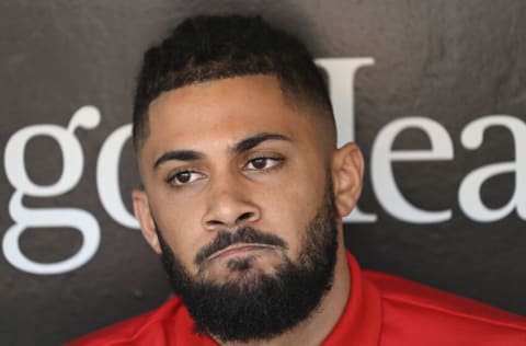 SAN DIEGO, CA - AUGUST 23: Fernando Tatis Jr. #23 of the San Diego Padres listens to a question during a news conference before a game against the Cleveland Guardians August 23, 2022 at Petco Park in San Diego, California. (Photo by Denis Poroy/Getty Images)