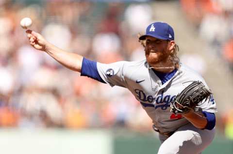 SAN FRANCISCO, CALIFORNIA - AUGUST 04: Craig Kimbrel #46 of the Los Angeles Dodgers pitches against the San Francisco Giants in the ninth inning at Oracle Park on August 04, 2022 in San Francisco, California. (Photo by Ezra Shaw/Getty Images)