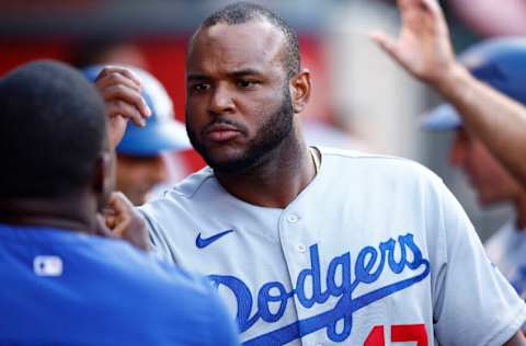 ANAHEIM, CALIFORNIA - JULY 15: Hanser Alberto #17 of the Los Angeles Dodgers in the first inning at Angel Stadium of Anaheim on July 15, 2022 in Anaheim, California. (Photo by Ronald Martinez/Getty Images)