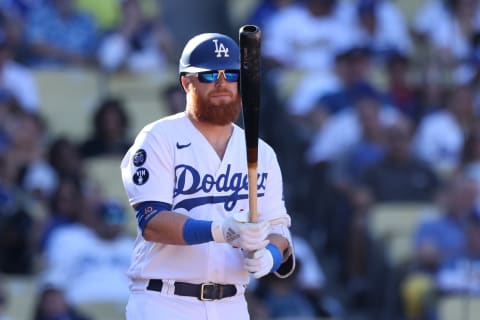 Justin Turner #10 of the Los Angeles Dodgers (Photo by Katharine Lotze/Getty Images)