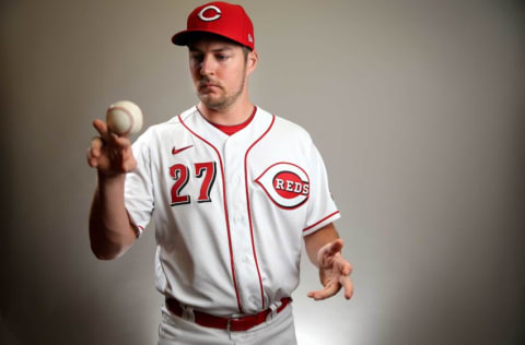 Cincinnati Reds starting pitcher Trevor Bauer (27) stands for a portrait, Wednesday, Feb. 19, 2020, at the baseball team's spring training facility in Goodyear, Ariz.
Cincinnati Reds Spring Training 2 19 2020