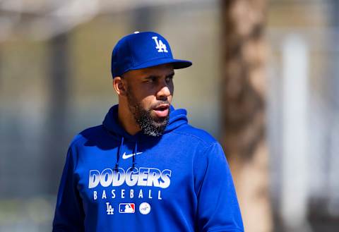 Feb 26, 2021; Glendale, Arizona, USA; Los Angeles Dodgers pitcher David Price during Spring Training workouts at Camelback Ranch. Mandatory Credit: Mark J. Rebilas-USA TODAY Sports