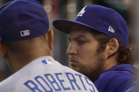 Los Angeles Dodgers starting pitcher Trevor Bauer (R) Mandatory Credit: Geoff Burke-USA TODAY Sports