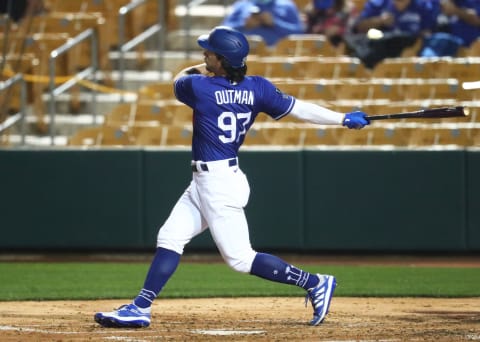 Los Angeles Dodgers outfielder James Outman; Mandatory Credit: Mark J. Rebilas-USA TODAY Sports