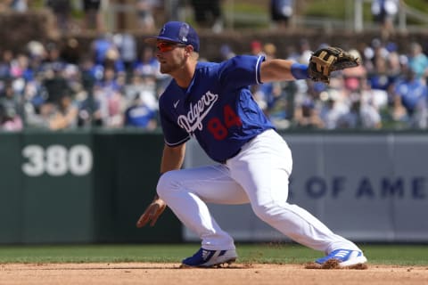 Los Angeles Dodgers second baseman Michael Busch (84) Mandatory Credit: Rick Scuteri-USA TODAY Sports