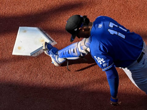 Rancho Cucamonga Diego Cartaya stretches before their game against Visalia Rawhide on Friday, April 8 on Opening Night at Valley Strong Stadium.