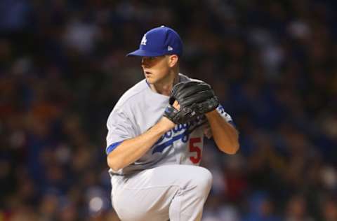 Apr 10, 2017; Chicago, IL, USA; Los Angeles Dodgers starting pitcher Alex Wood (57) delivers a pitch during the third inning against the Chicago Cubs at Wrigley Field. Mandatory Credit: Dennis Wierzbicki-USA TODAY Sports