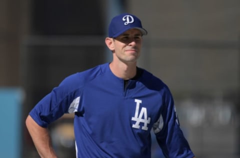 Apr 5, 2017; Los Angeles, CA, USA: Los Angeles Dodgers starting pitcher Brandon McCarthy during batting practice before a MLB baseball game against the San Diego Padres at Dodger Stadium. Mandatory Credit: Kirby Lee-USA TODAY Sports