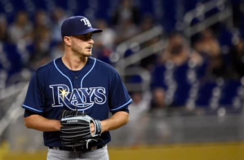 May 1, 2017; Miami, FL, USA; Tampa Bay Rays starting pitcher Jake Odorizzi (23) delivers a pitch during the first inning against the Miami Marlins at Marlins Park. Mandatory Credit: Steve Mitchell-USA TODAY Sports