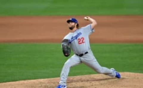 May 6, 2017; San Diego, CA, USA; Los Angeles Dodgers starting pitcher Clayton Kershaw (22) pitches during the sixth inning against the San Diego Padres at Petco Park. Mandatory Credit: Jake Roth-USA TODAY Sports