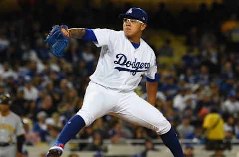 May 9, 2017; Los Angeles, CA, USA; Los Angeles Dodgers starting pitcher Julio Urias (7) in the third inning of the game against the Pittsburgh Pirates at Dodger Stadium. Mandatory Credit: Jayne Kamin-Oncea-USA TODAY Sports